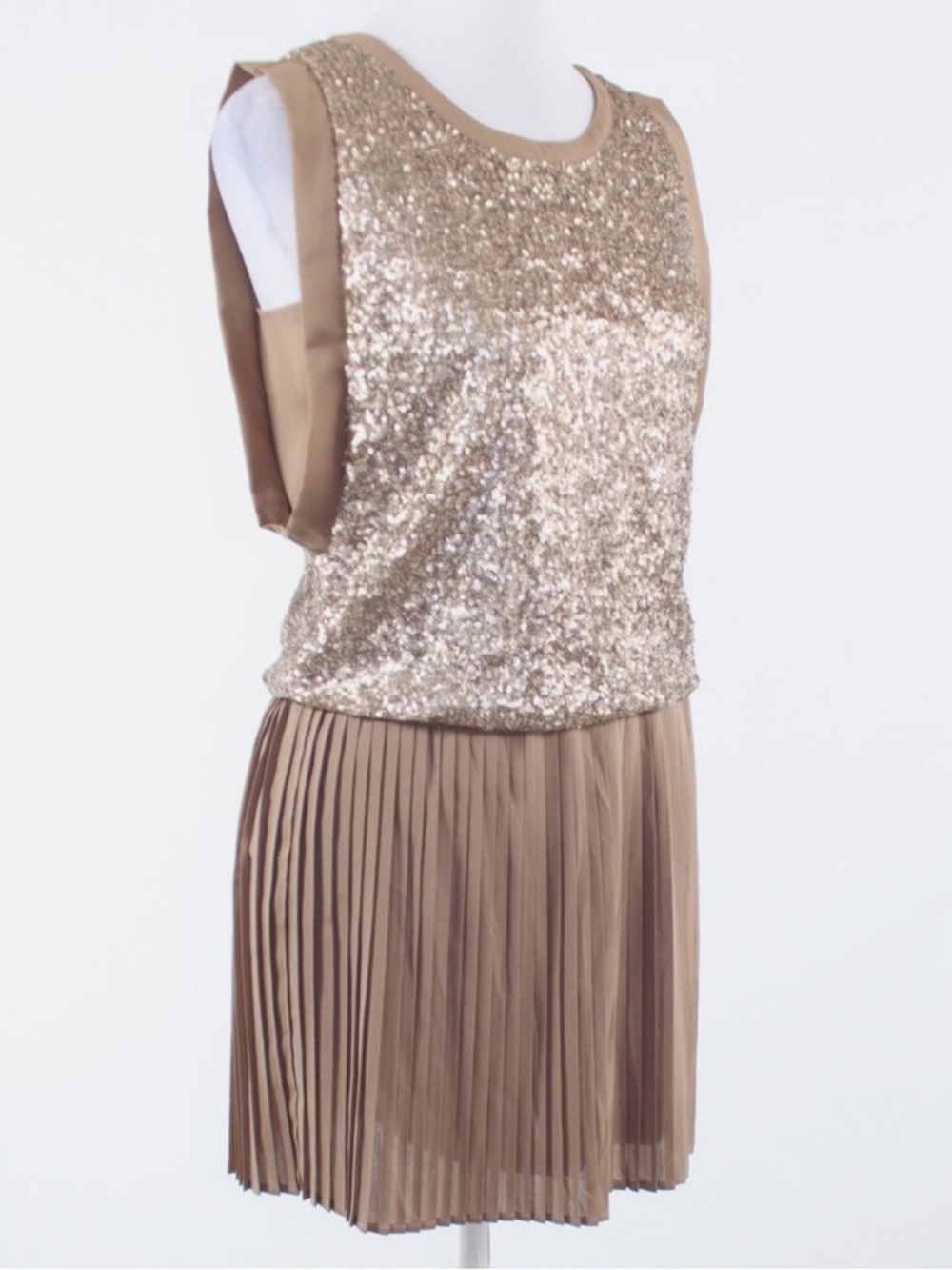 Cocktail Dress Swing dress Sequin Dress Pleated Skirt Gold Tan Evening Formal